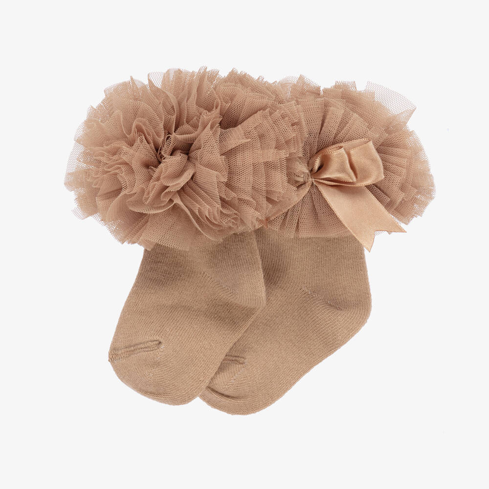Beau KiD-Бежевые хлопковые носки с рюшами и бантиками | Childrensalon