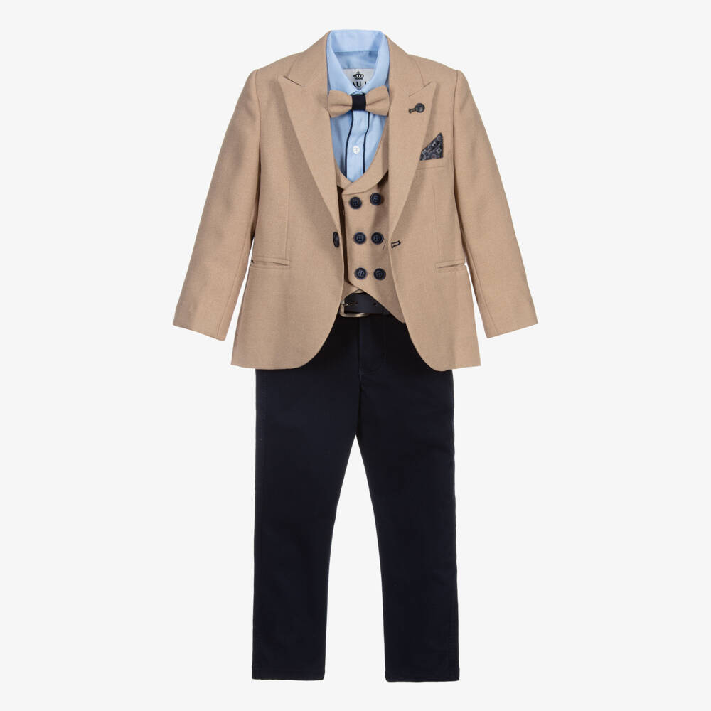 Beau KiD-Beige & Navy Blue Suit Set | Childrensalon