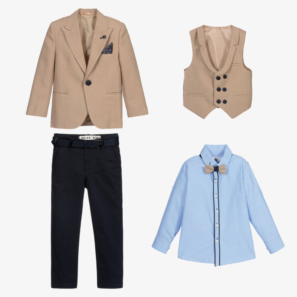 Beau KiD-Beige & Navy Blue Suit Set | Childrensalon