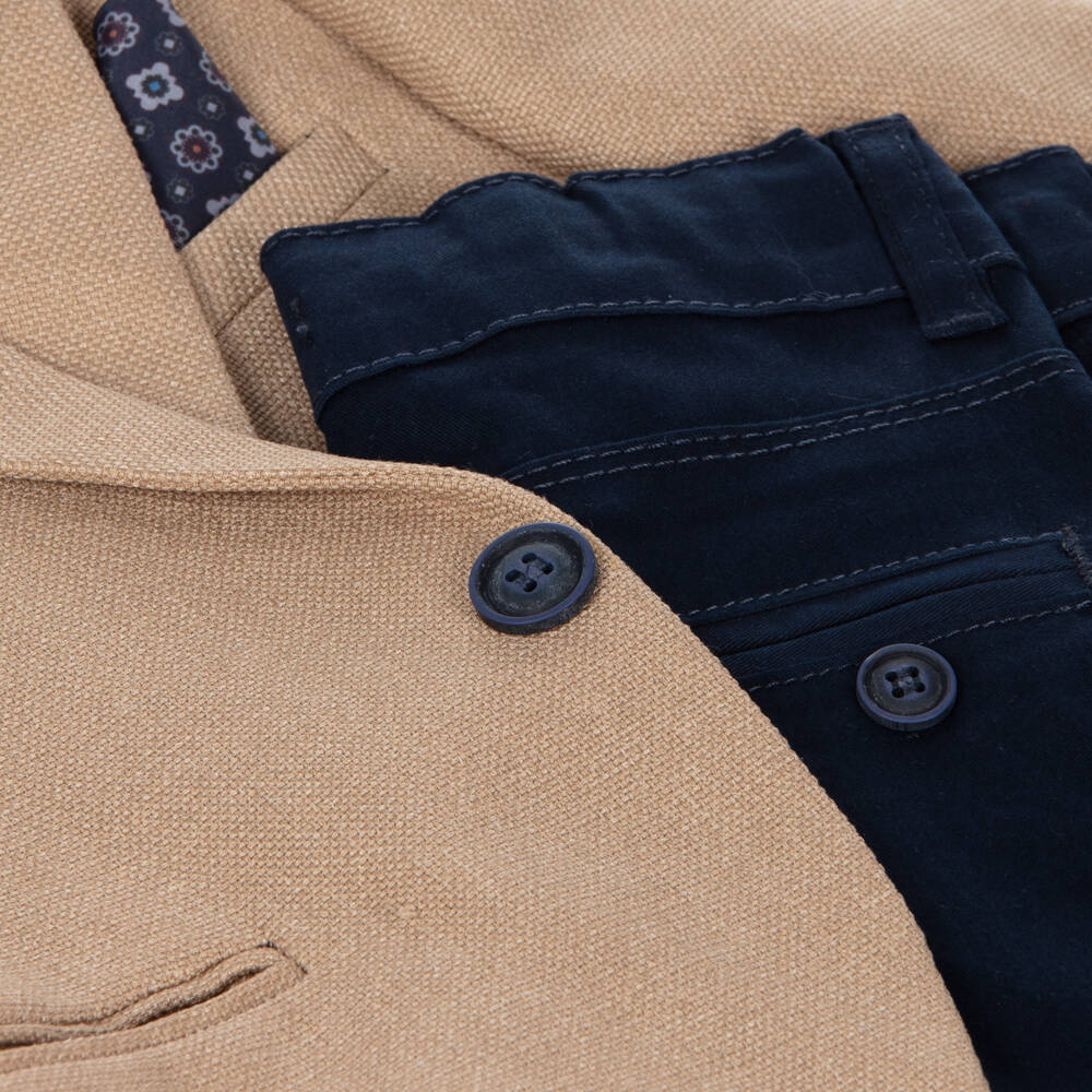 Beau KiD-Beige & Navy Blue Suit Set | Childrensalon