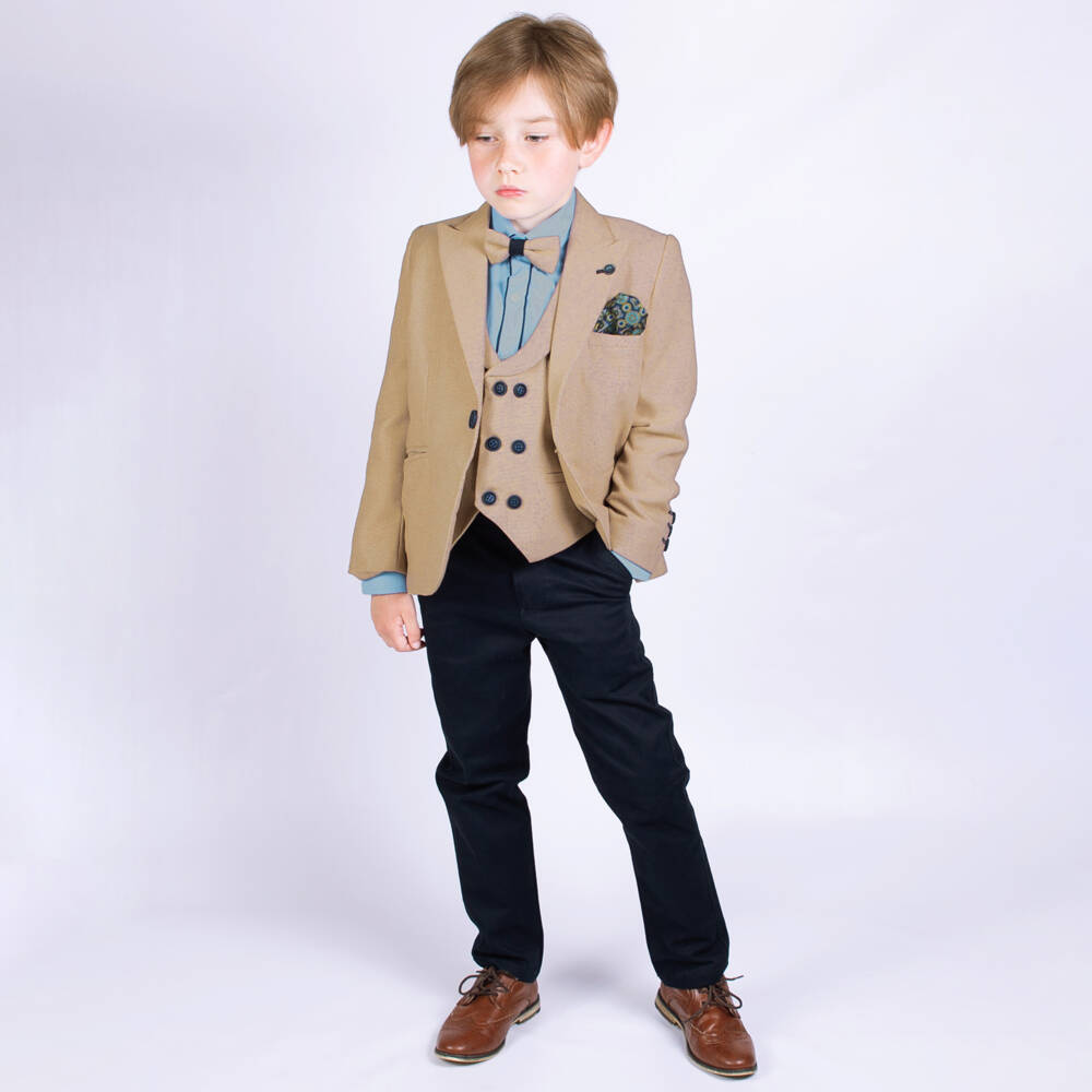 Beau KiD-Beige & Navy Blue Suit Set | Childrensalon