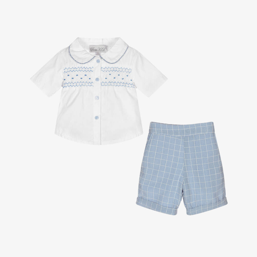 Beau KiD-Blue Smocked Baby Shorts Set | Childrensalon