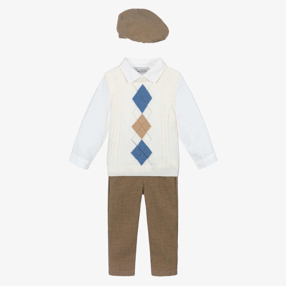 Beau KiD-Boy Brown & Ivory Trouser Set with Hat | Childrensalon