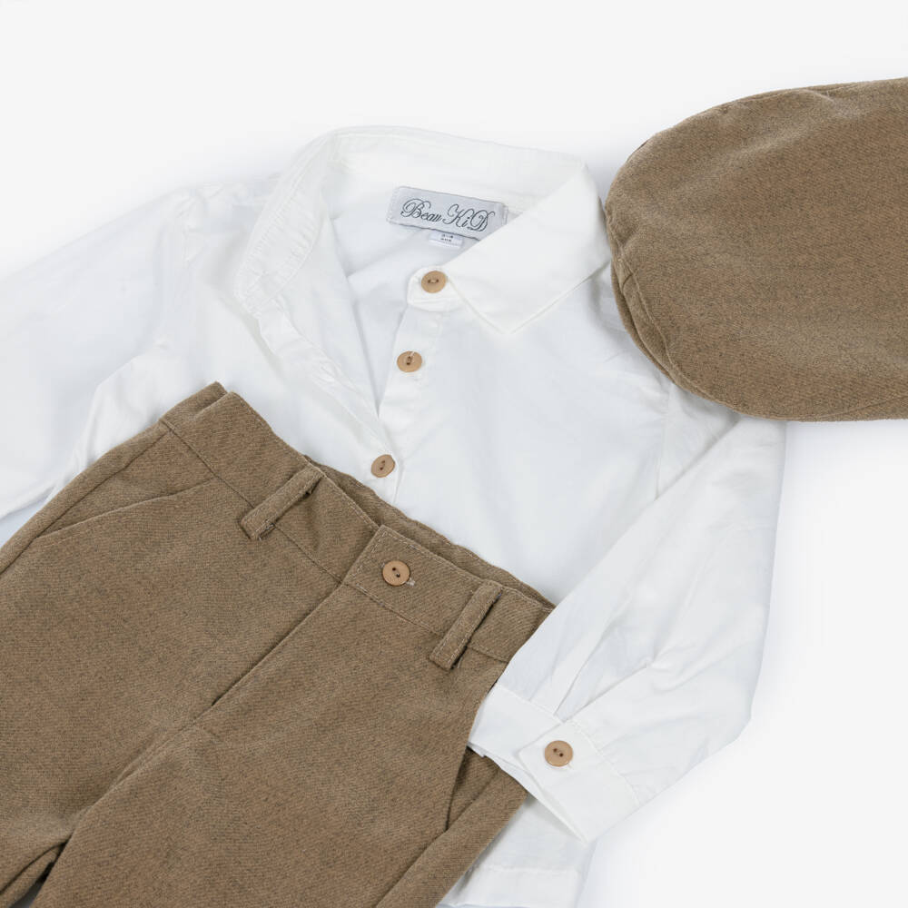 Beau KiD-Boy Brown & Ivory Trouser Set with Hat | Childrensalon