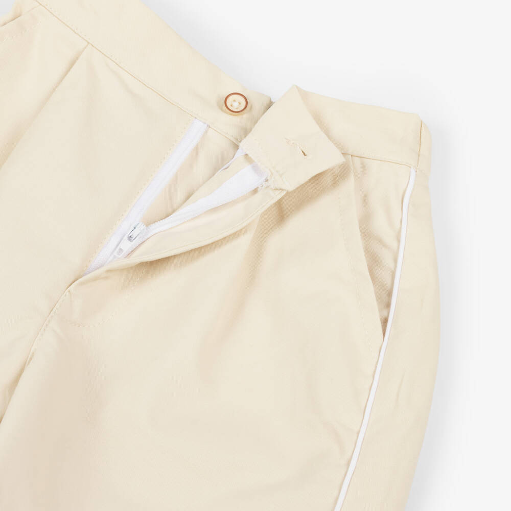 Beau KiD-Boys Beige Cotton Shirt & Shorts Set | Childrensalon