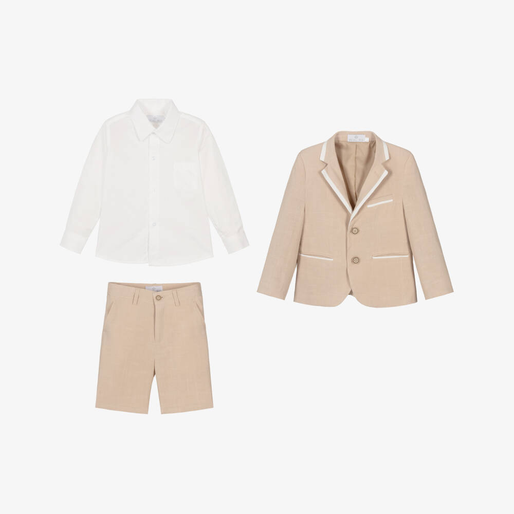 Beau KiD-Boys Beige Linen & Viscose Shorts Suit | Childrensalon