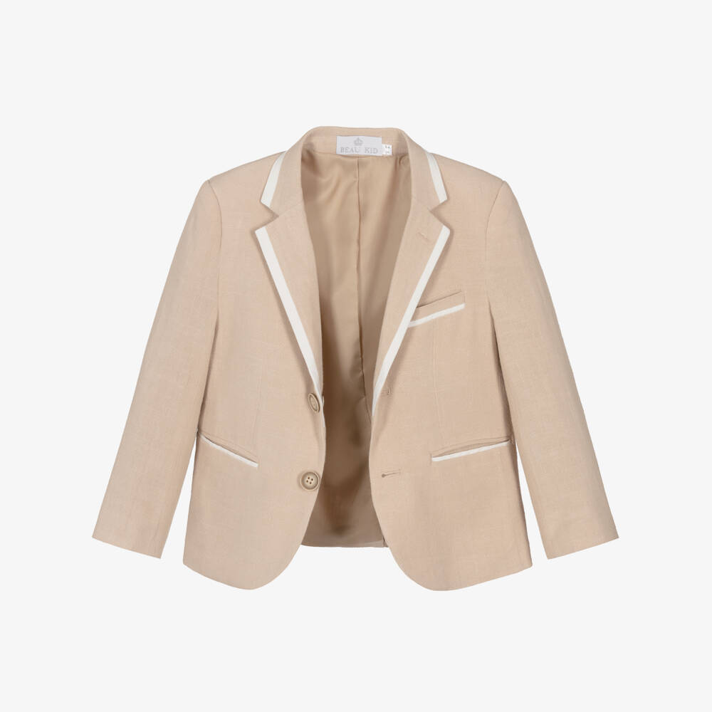 Beau KiD-Boys Beige Linen & Viscose Shorts Suit | Childrensalon