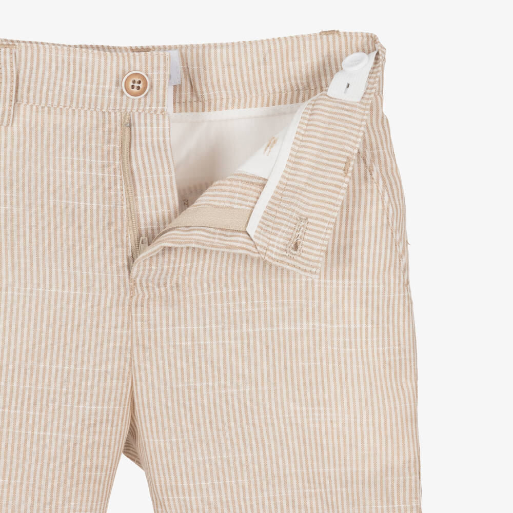 Beau KiD-Boys Beige Stripe Single Breasted Shorts Suit | Childrensalon
