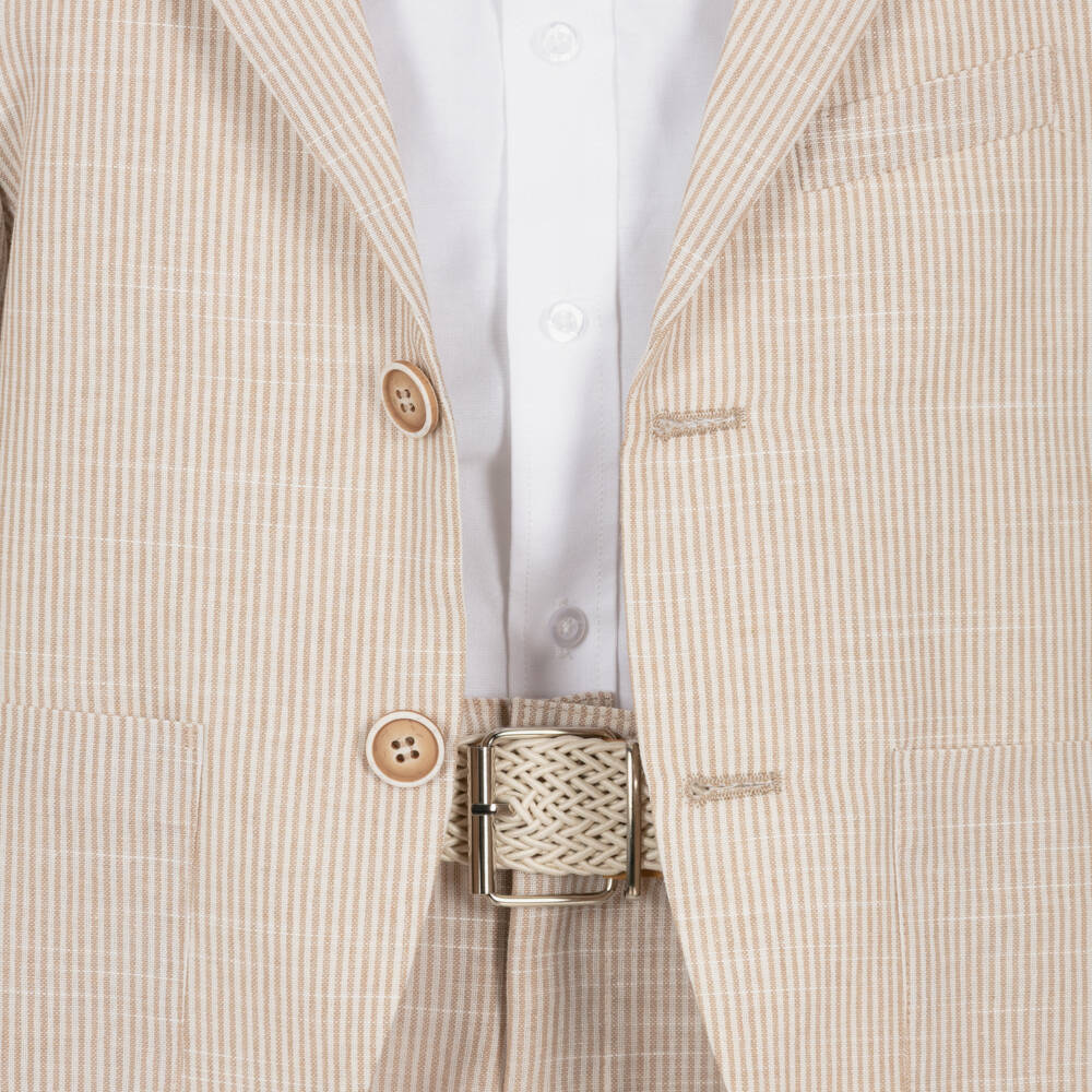 Beau KiD-Boys Beige Stripe Single Breasted Shorts Suit | Childrensalon