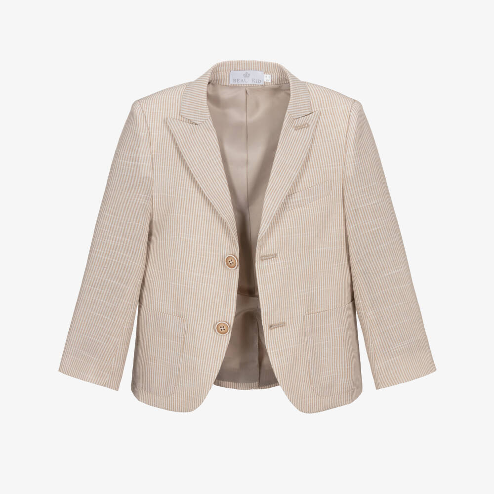 Beau KiD-Boys Beige Stripe Single Breasted Shorts Suit | Childrensalon