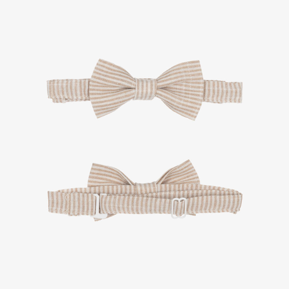 Beau KiD-Boys Beige Stripe Single Breasted Shorts Suit | Childrensalon