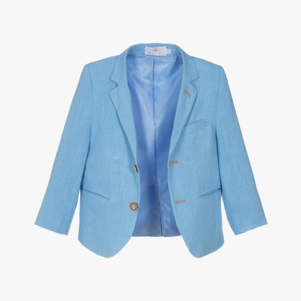 Beau KiD-Boys Blue & Beige Viscose & Linen Suit  | Childrensalon