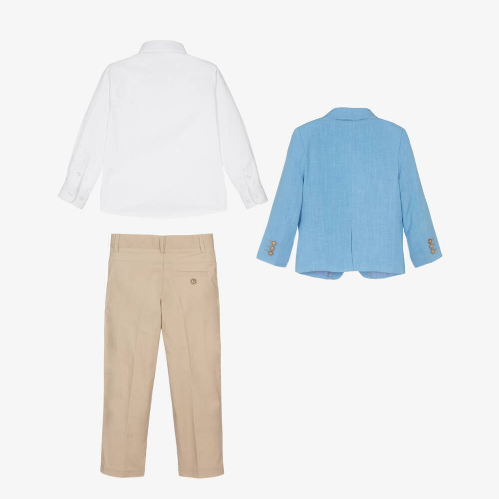 Beau KiD-Boys Blue & Beige Viscose & Linen Suit  | Childrensalon