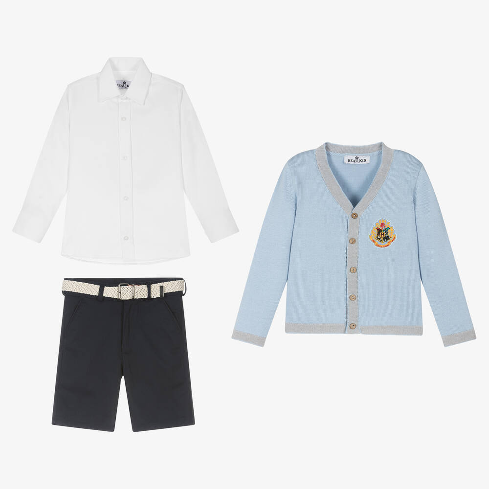 Beau KiD-طقم شورت قطن لون أزرق للأولاد | Childrensalon