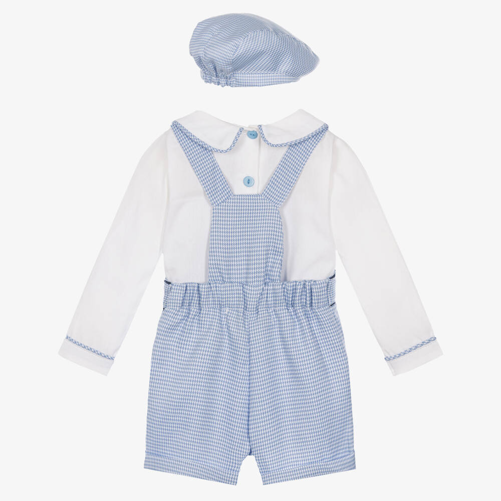 Beau KiD-Boys Blue Houndstooth Cap & Dungaree Set | Childrensalon