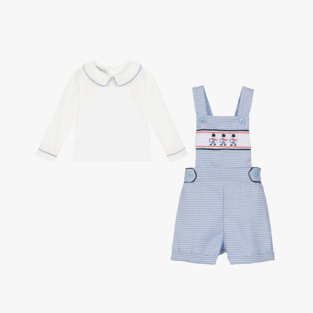 Beau KiD-Boys Blue Houndstooth Cap & Dungaree Set | Childrensalon