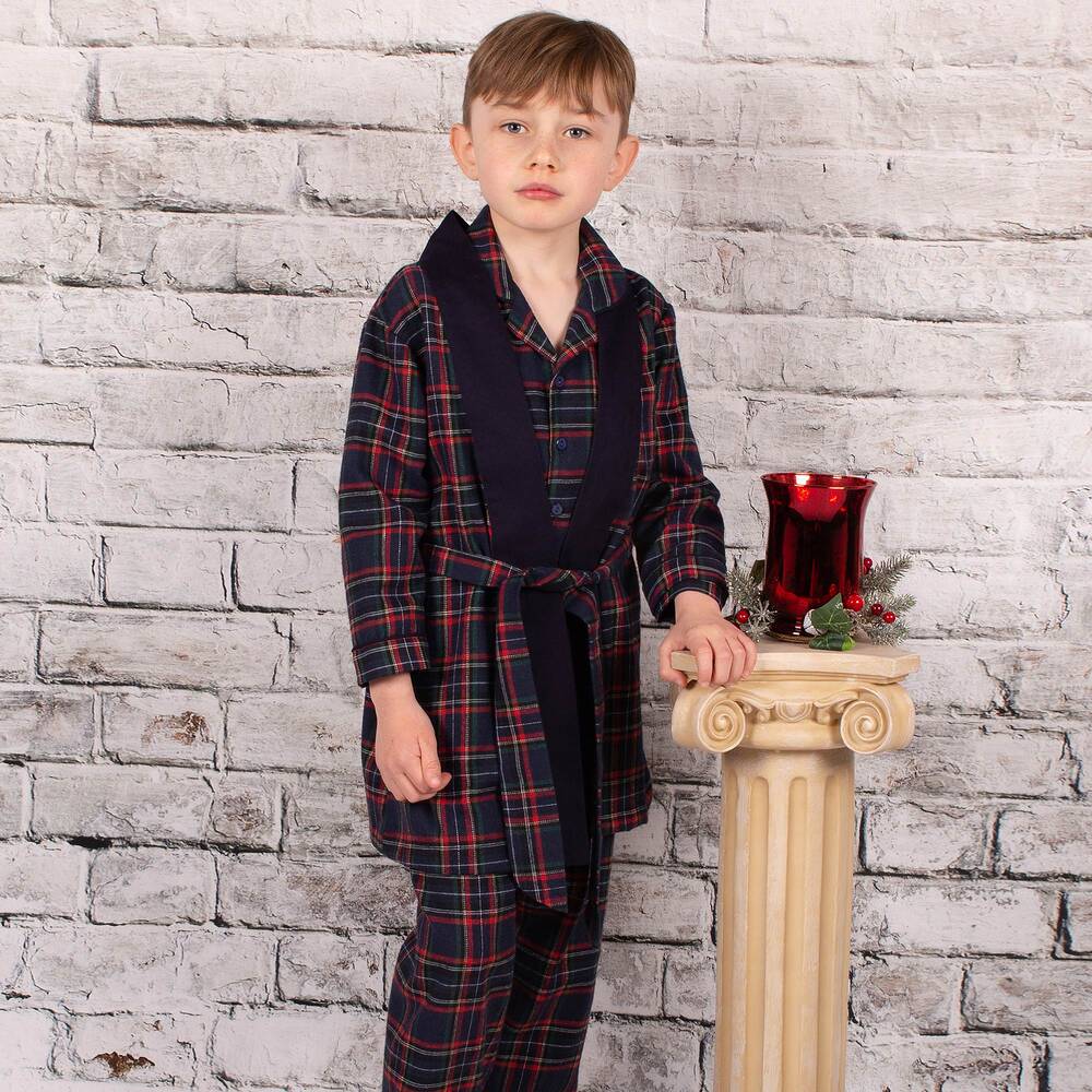Beau KiD-طقم بيجاما قطن تارتان لون كحلي للأولاد | Childrensalon