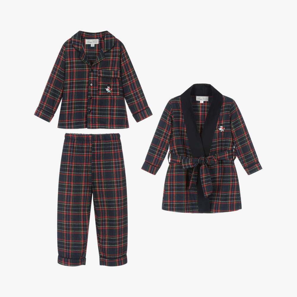 Beau KiD-طقم بيجاما قطن تارتان لون كحلي للأولاد | Childrensalon