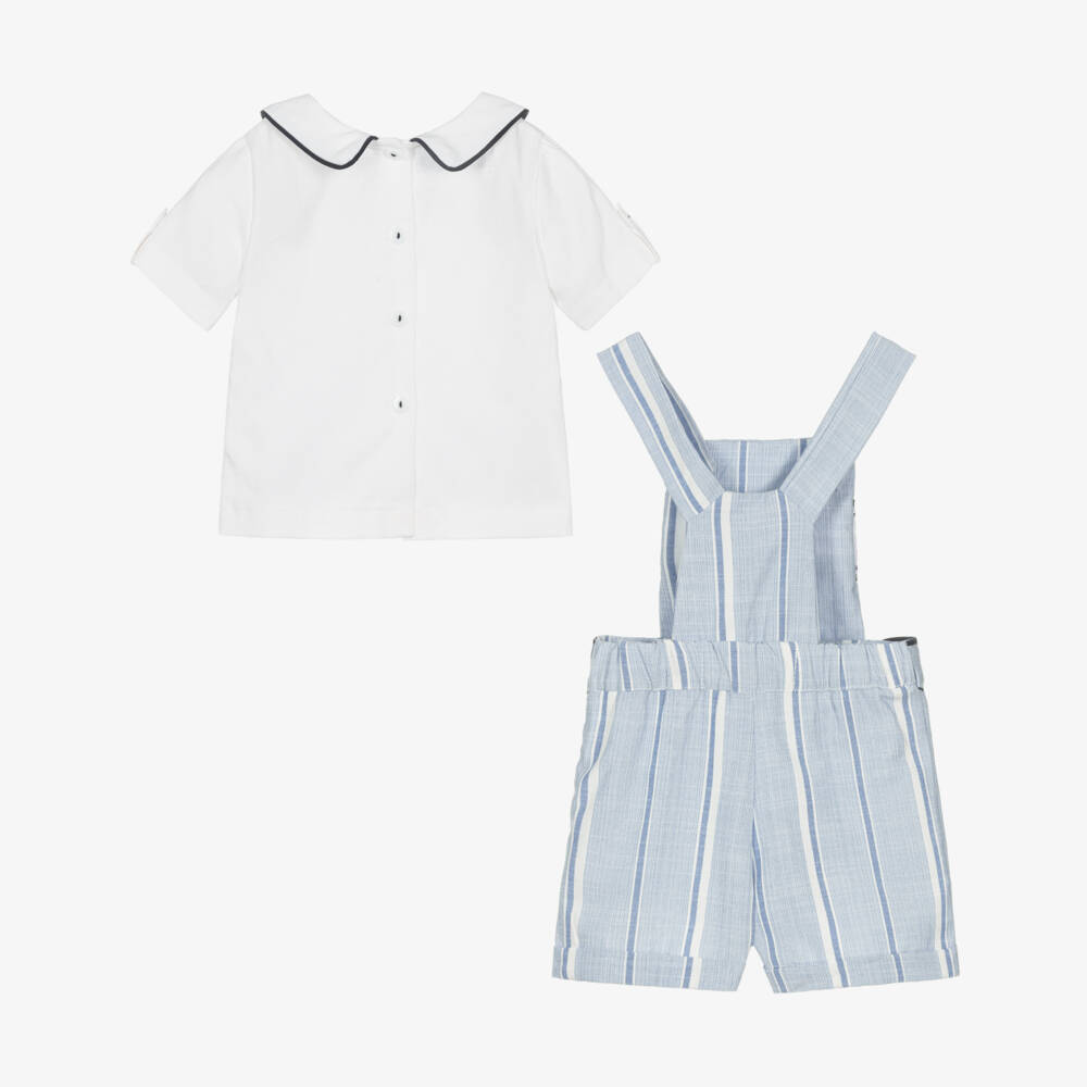 Beau KiD-Boys Blue & White Cotton Embroidered Soldiers Dungarees Set | Childrensalon