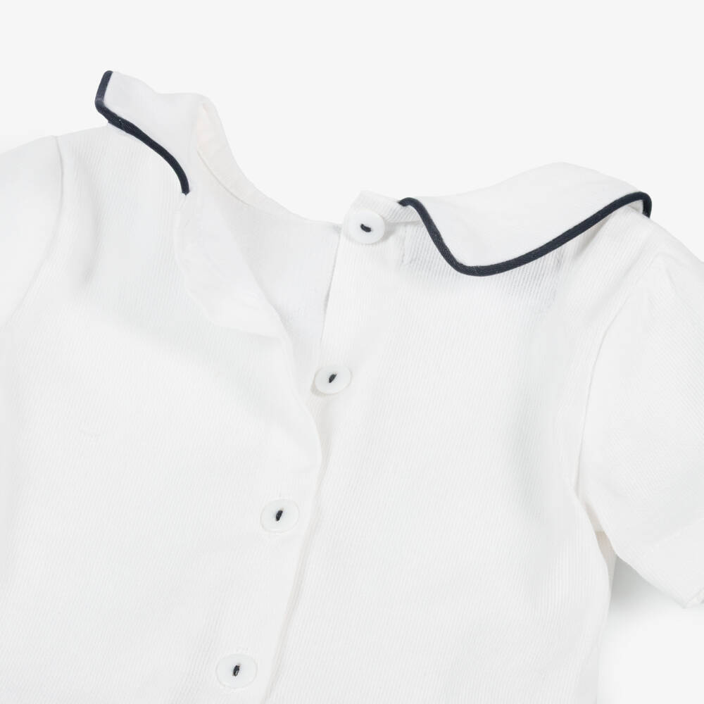 Beau KiD-Boys Blue & White Cotton Embroidered Soldiers Dungarees Set | Childrensalon