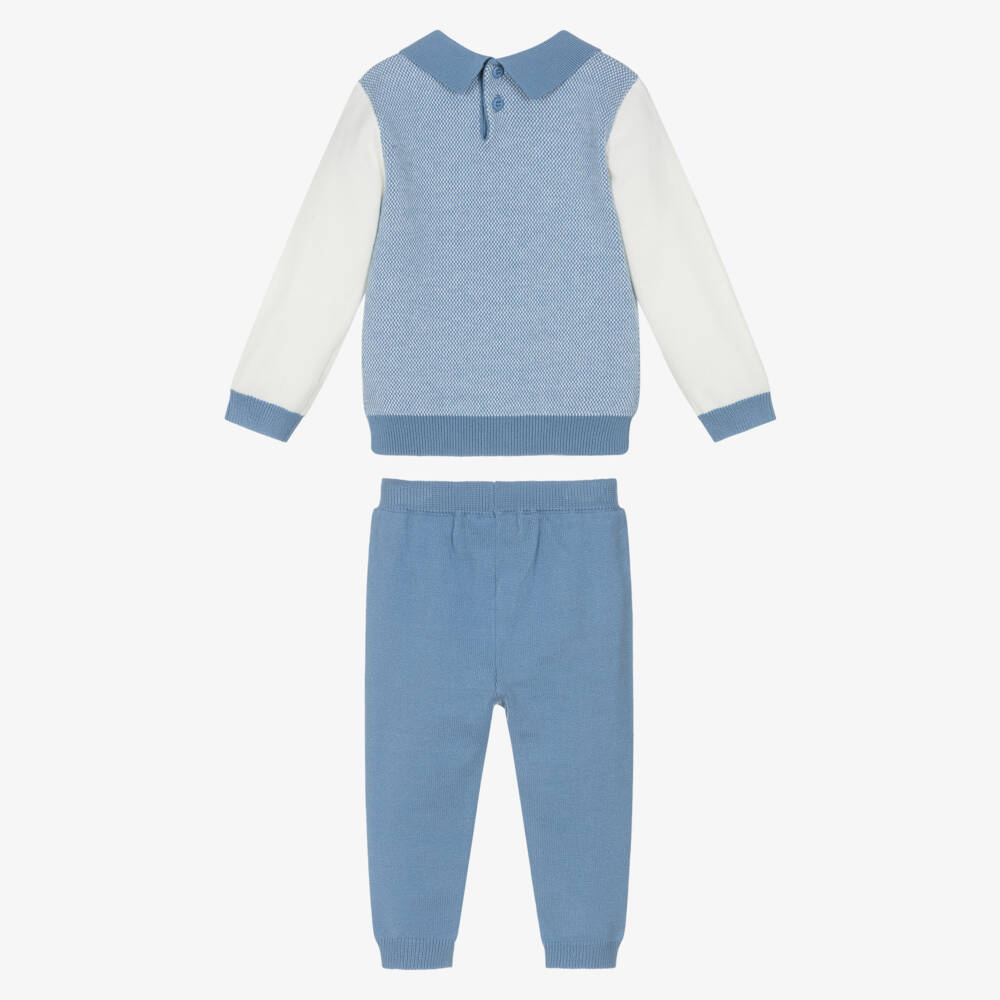 Beau KiD-Boys Blue & White Knitted Trouser Set | Childrensalon