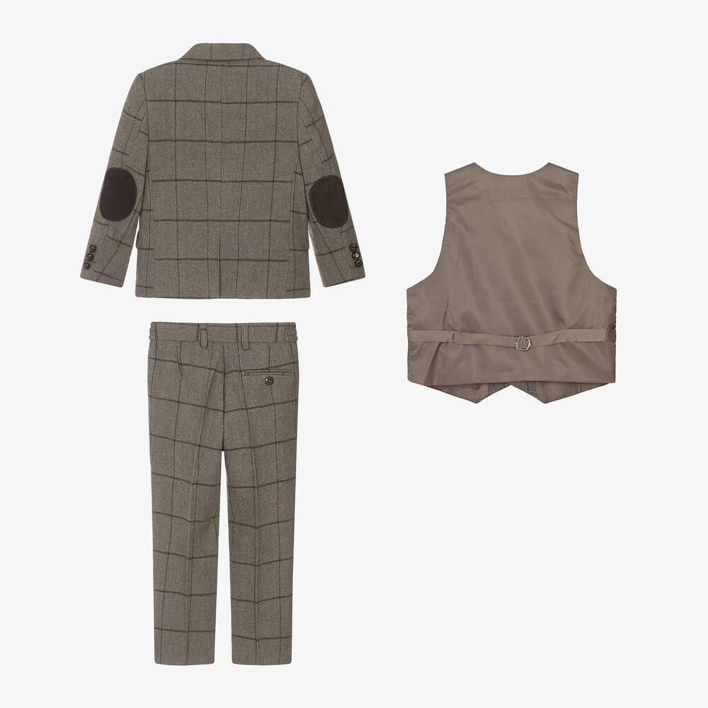 Beau KiD-بدلة كاروهات لون بني للأولاد (3 قطع) | Childrensalon