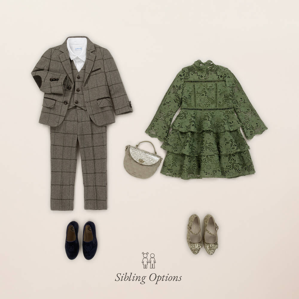 Beau KiD-بدلة كاروهات لون بني للأولاد (3 قطع) | Childrensalon