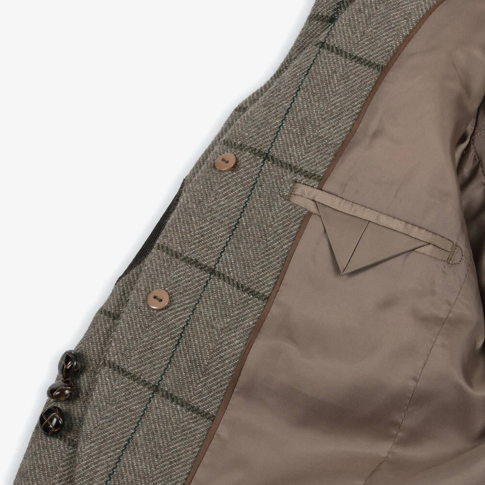 Beau KiD-بدلة كاروهات لون بني للأولاد (3 قطع) | Childrensalon