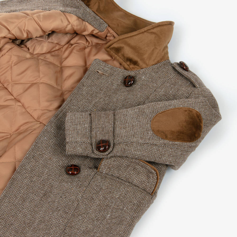 Beau KiD-Boys Brown Houndstooth Coat & Hat Set | Childrensalon