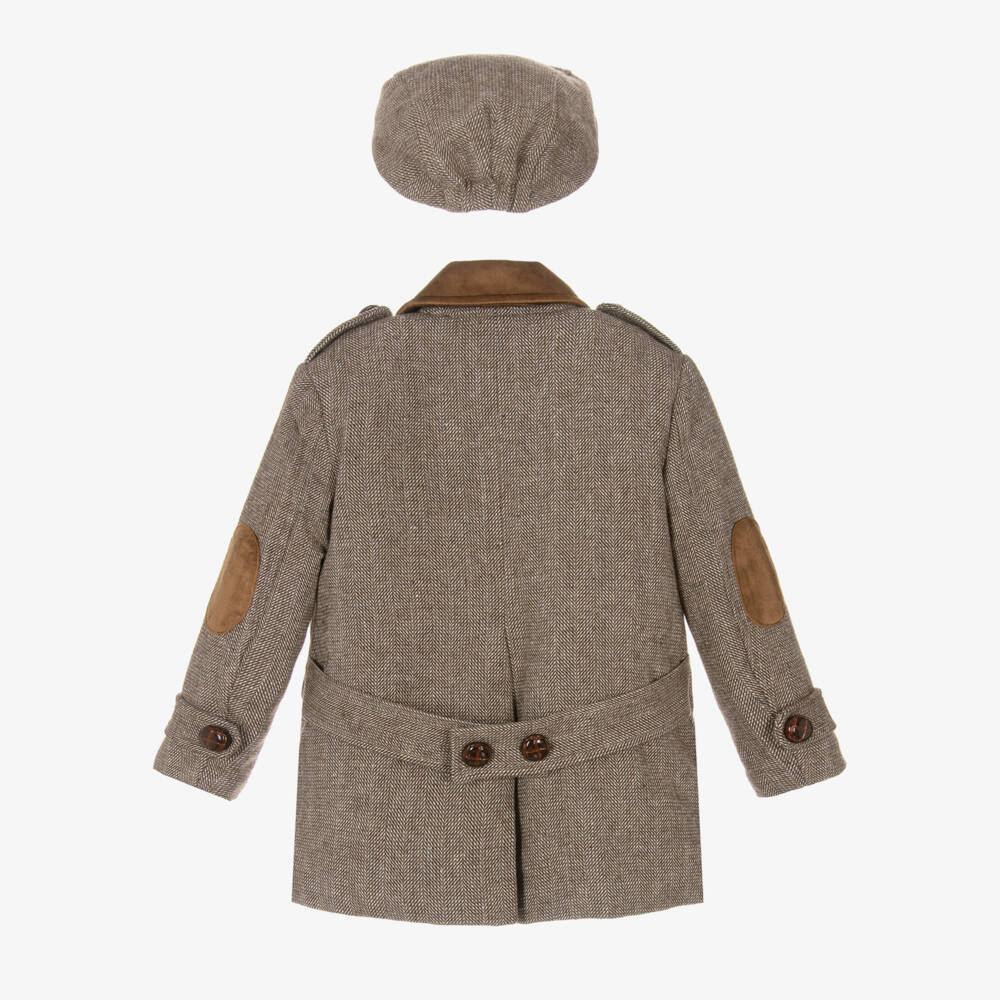 Beau KiD-Boys Brown Houndstooth Coat & Hat Set | Childrensalon