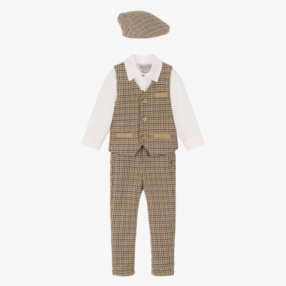 Beau KiD-Boys Brown Houndstooth Waistcoat & Trouser Set  | Childrensalon