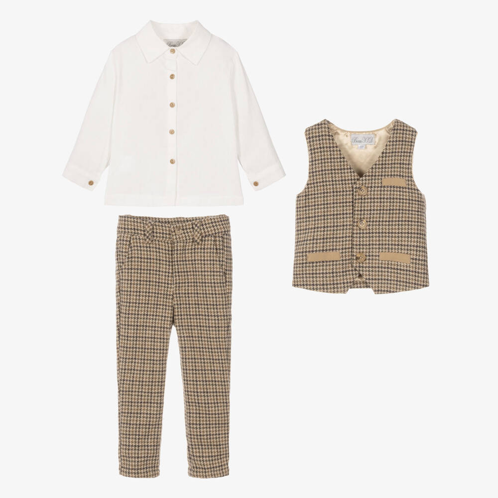Beau KiD-Boys Brown Houndstooth Waistcoat & Trouser Set | Childrensalon