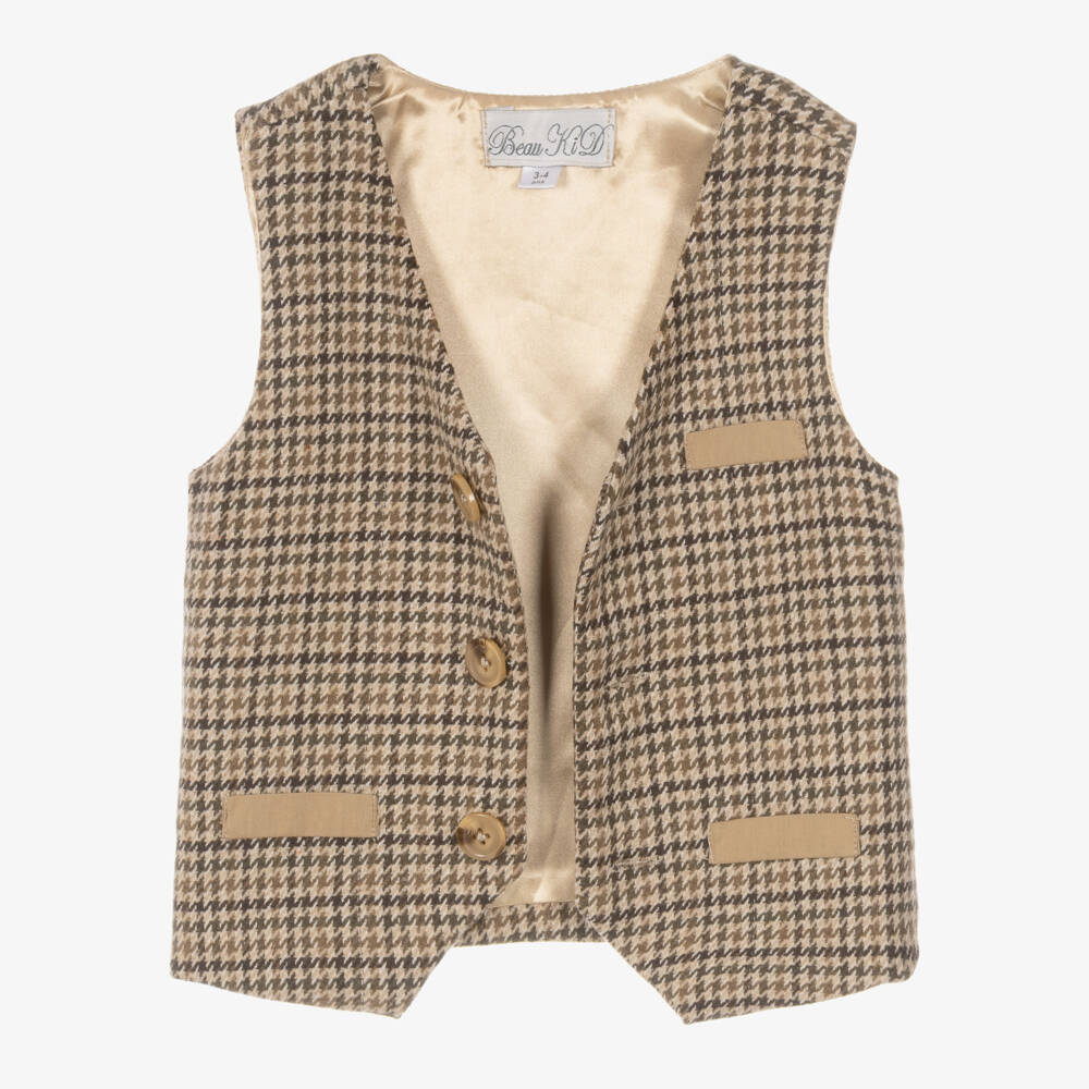 Beau KiD-Boys Brown Houndstooth Waistcoat & Trouser Set | Childrensalon