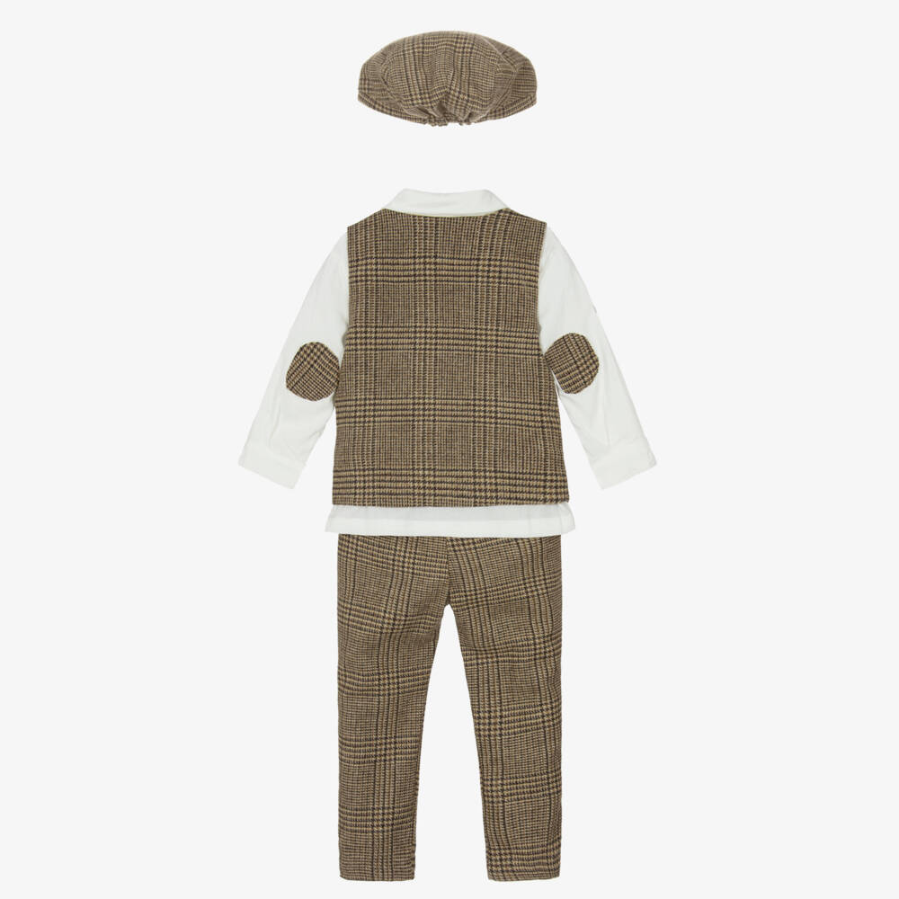 Beau KiD-Boys Brown & Ivory Checked Trouser Set | Childrensalon