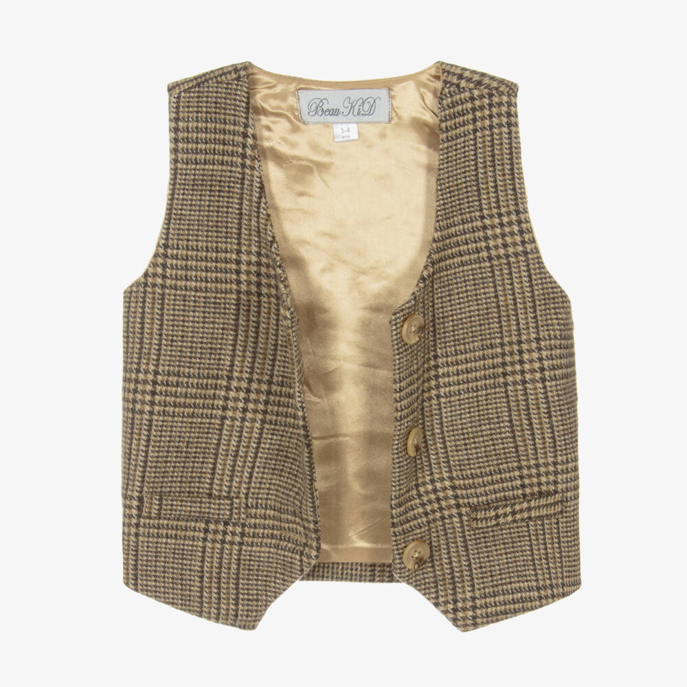 Beau KiD-Boys Brown & Ivory Checked Trouser Set | Childrensalon