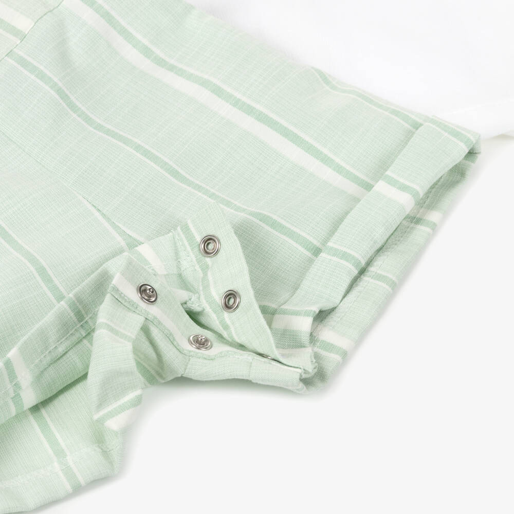 Beau KiD-Boys Green & White Cotton Embroidered Soldiers Dungarees Set | Childrensalon