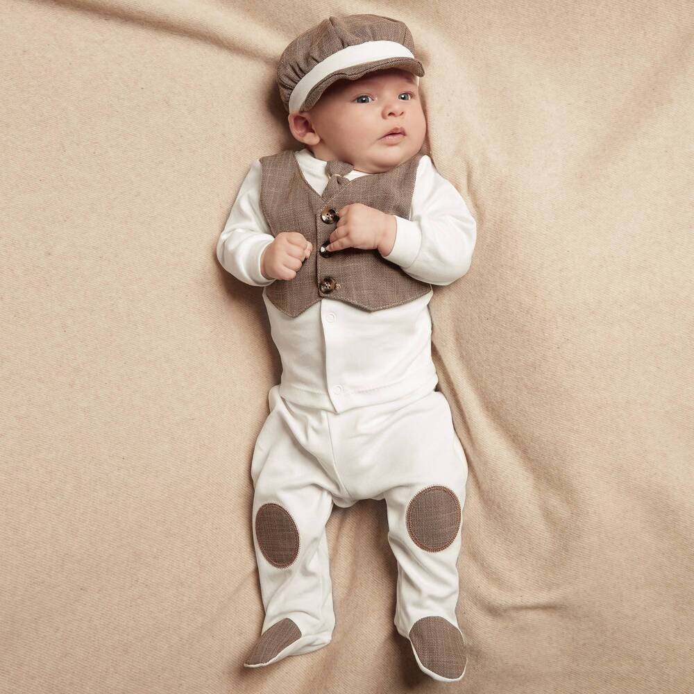 Beau KiD-Boys Ivory & Beige Babysuit Set | Childrensalon