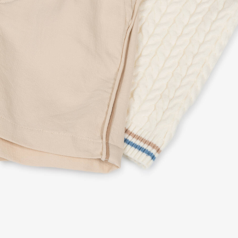 Beau KiD-Boys Ivory & Beige Cotton Shorts Set | Childrensalon