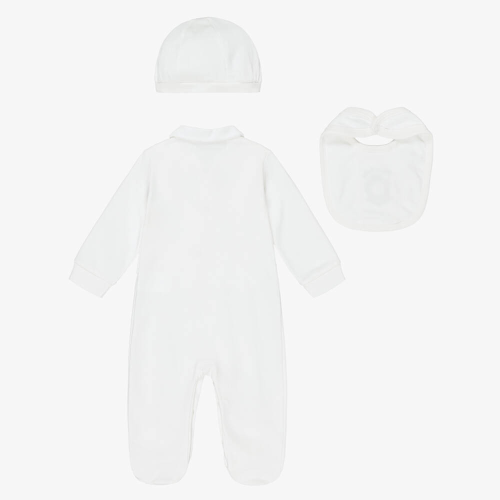 Beau KiD-Boys Ivory Cotton Crest Babysuit Set | Childrensalon