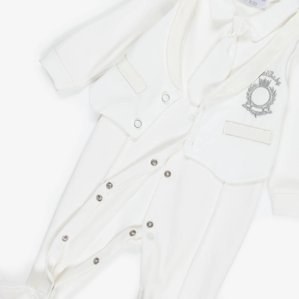 Beau KiD-Boys Ivory Cotton Crest Babysuit Set | Childrensalon