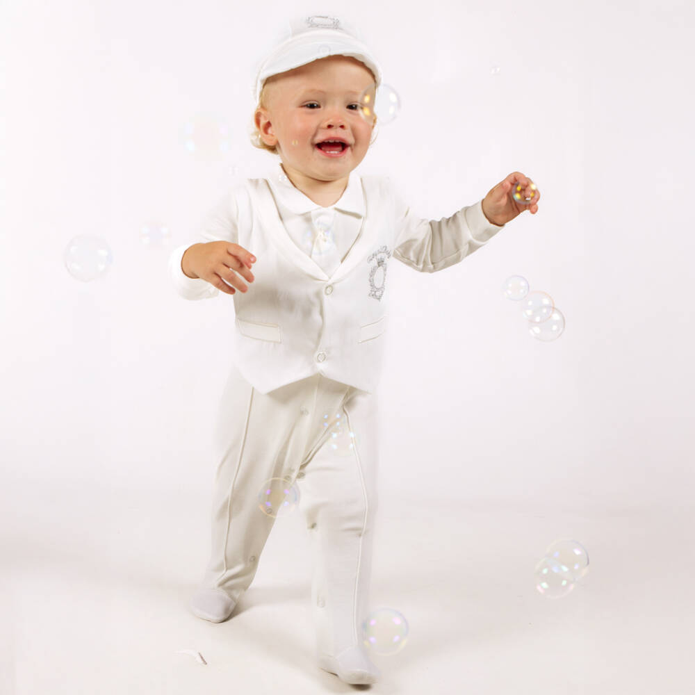 Beau KiD-طقم أفرول بشعار رويال قطن لون عاجي للمواليد | Childrensalon