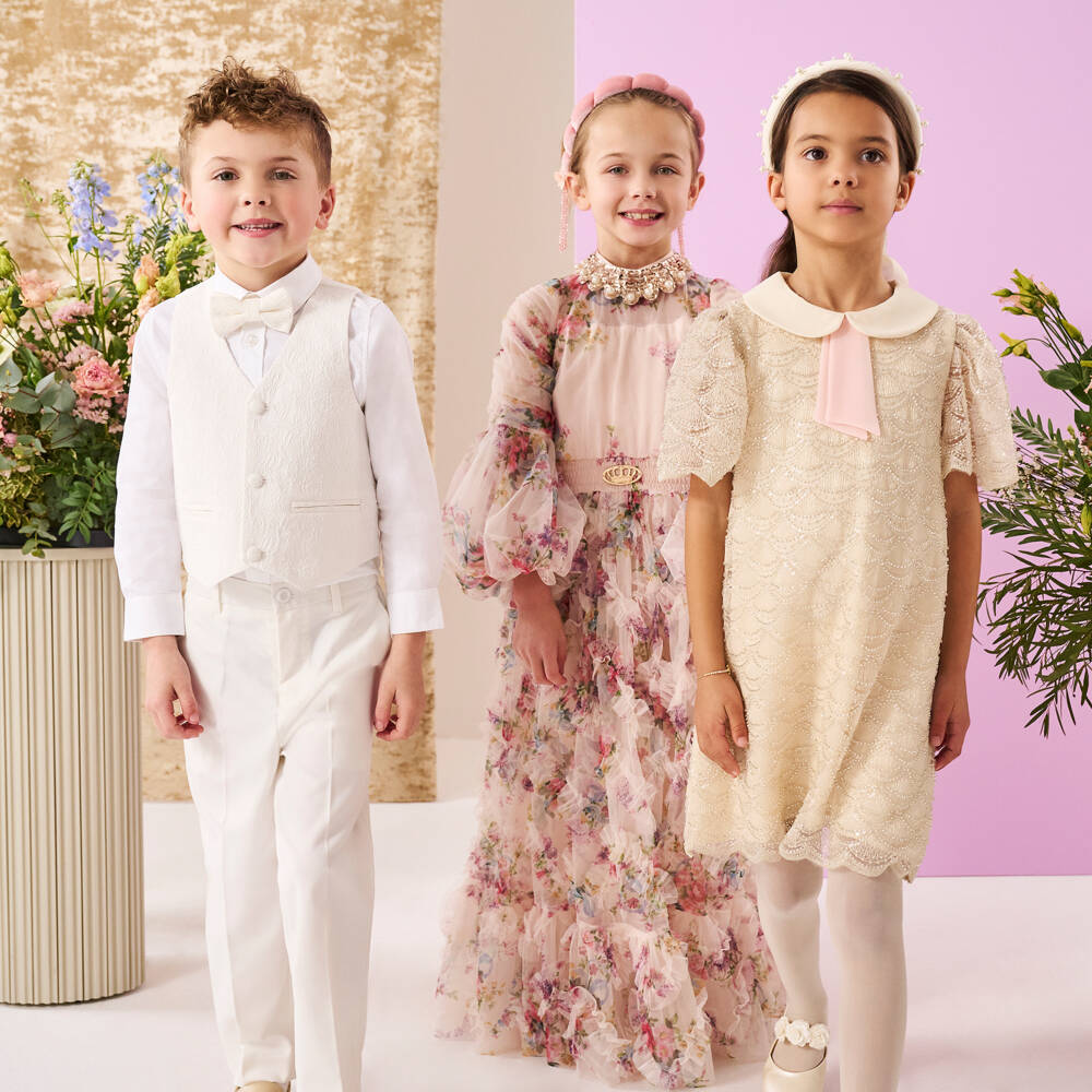 Beau KiD-Boys Ivory Embroidered Floral Suit | Childrensalon