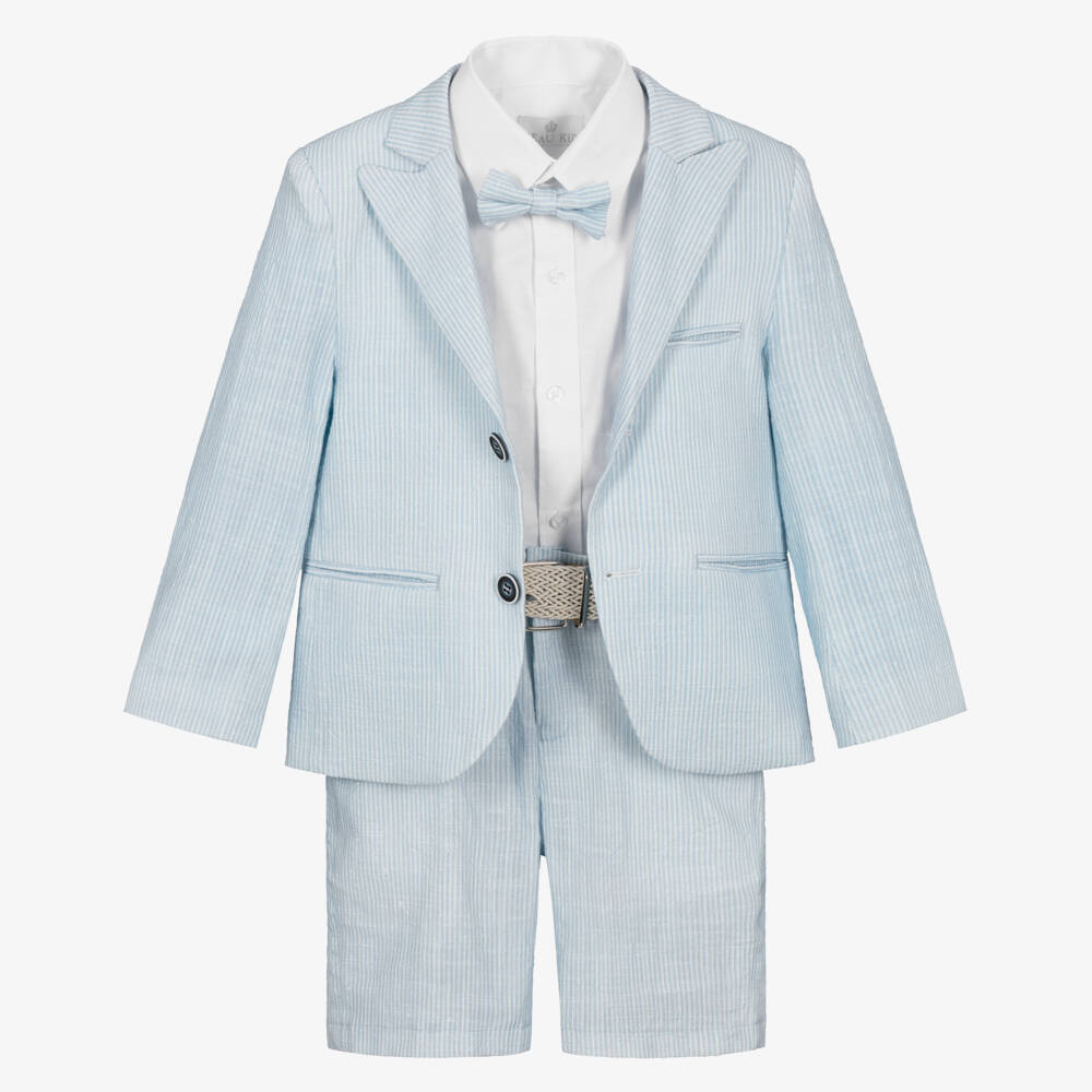 Beau KiD-Boys Light Blue Stripe Cotton Shorts Suit | Childrensalon