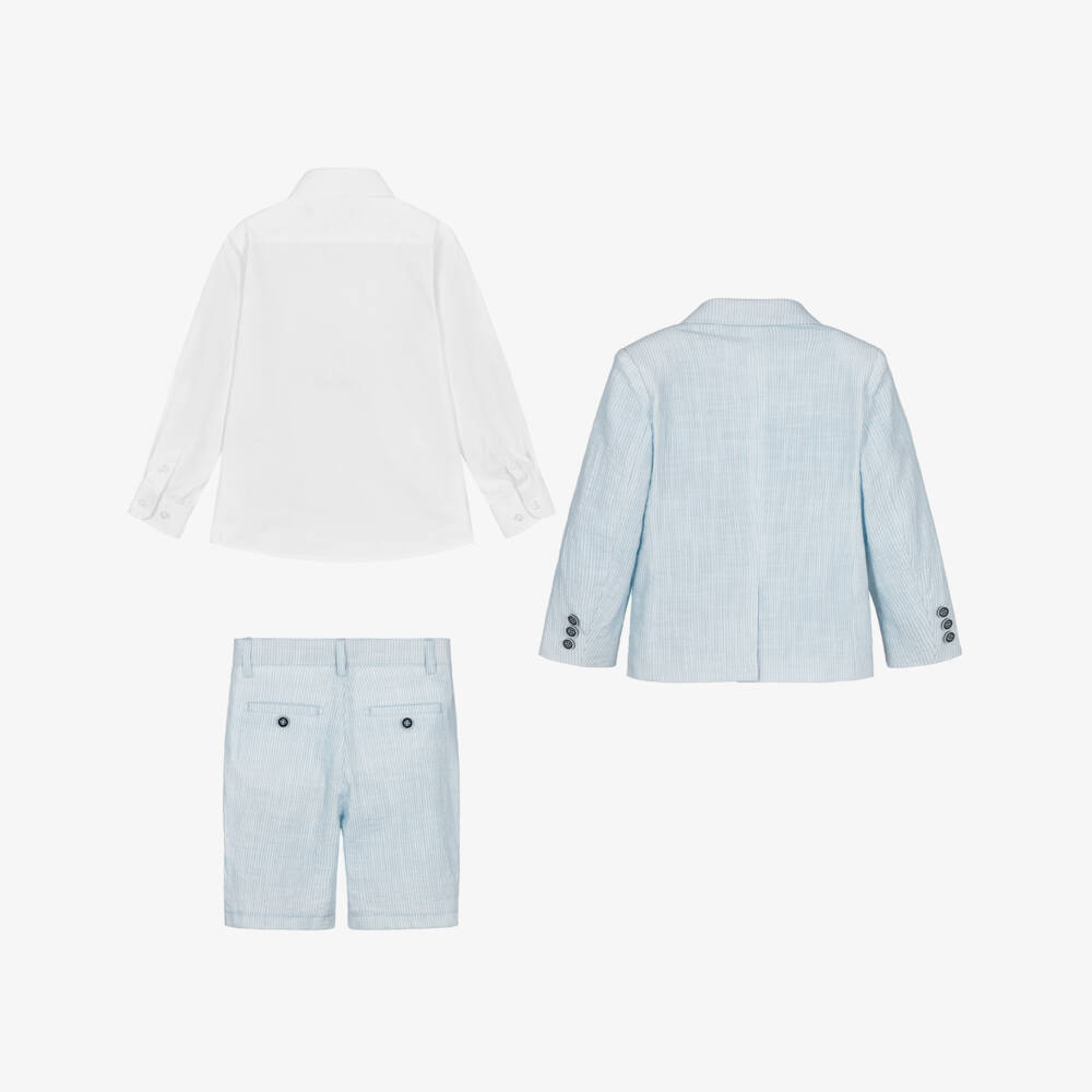 Beau KiD-Boys Light Blue Stripe Cotton Shorts Suit | Childrensalon