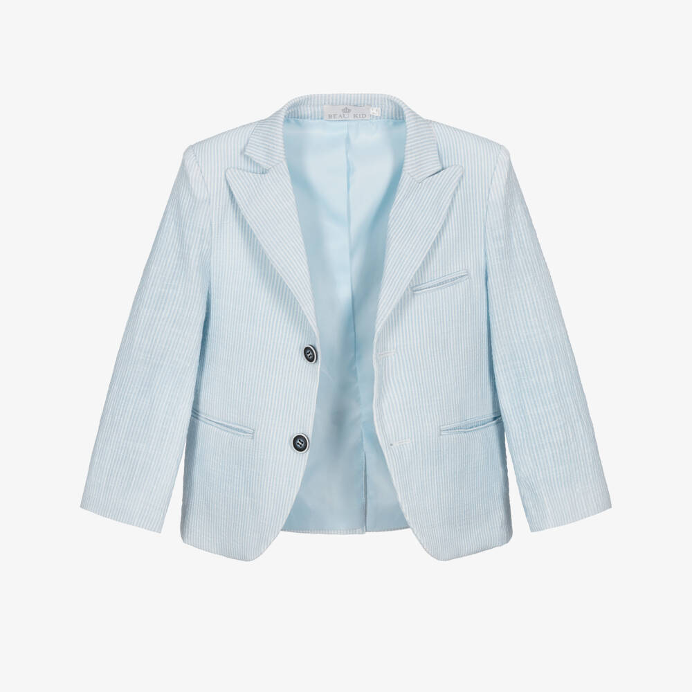 Beau KiD-Boys Light Blue Stripe Cotton Shorts Suit | Childrensalon