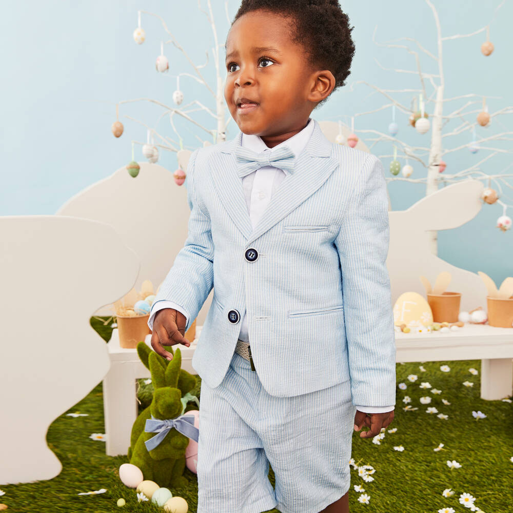 Beau KiD-Boys Light Blue Stripe Cotton Shorts Suit | Childrensalon