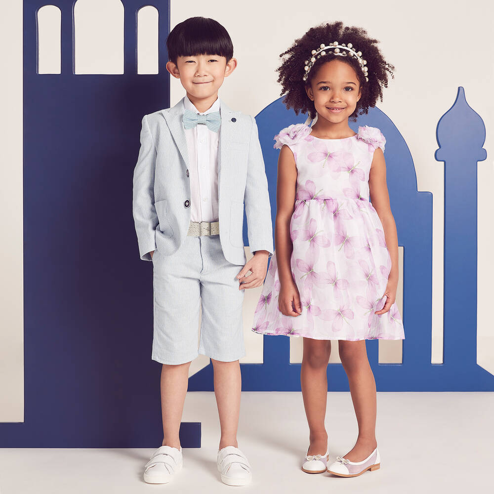 Beau KiD-Boys Light Blue Stripe Cotton Shorts Suit | Childrensalon