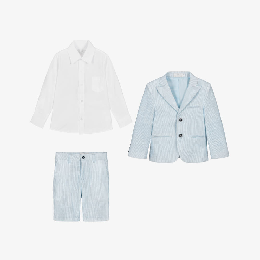 Beau KiD-Boys Light Blue Stripe Cotton Shorts Suit | Childrensalon