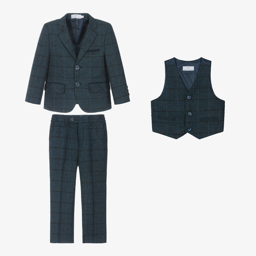 Beau KiD-بدلة كاروهات لون كحلي للأولاد (3 قطع) | Childrensalon