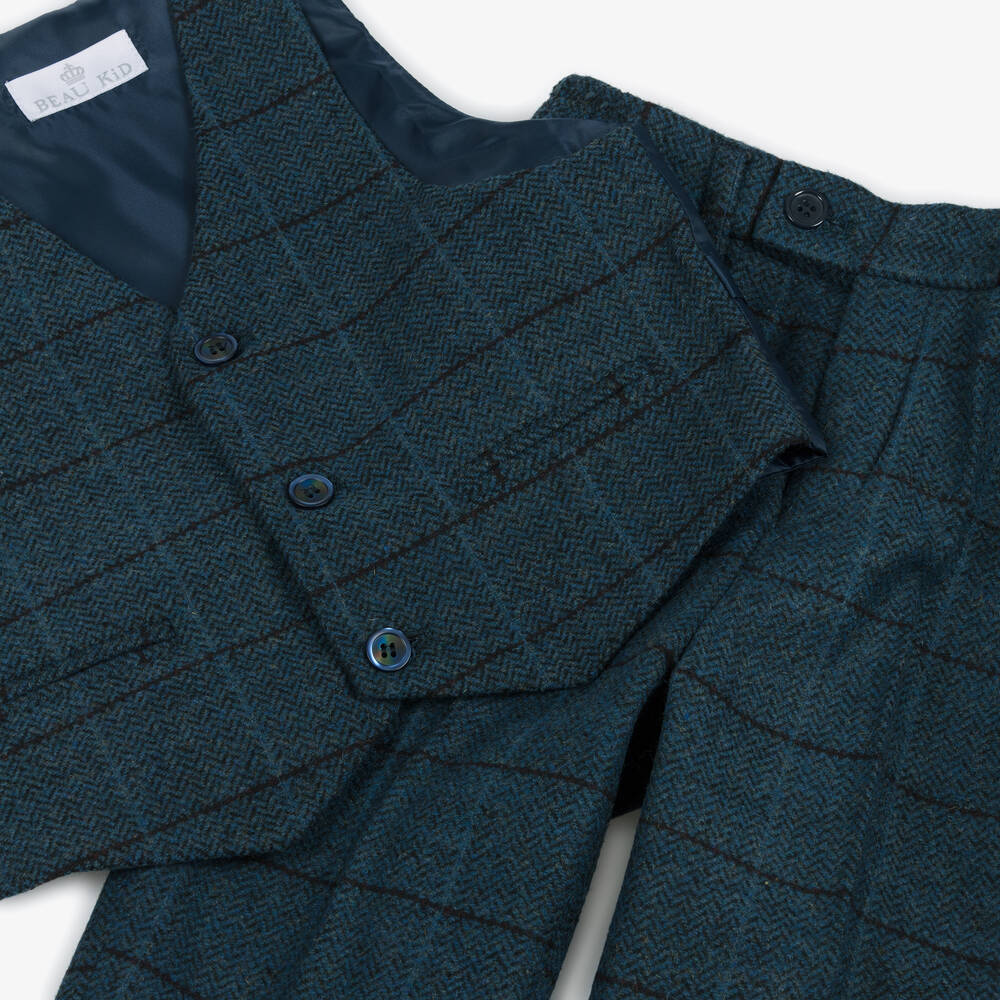 Beau KiD-بدلة كاروهات لون كحلي للأولاد (3 قطع) | Childrensalon